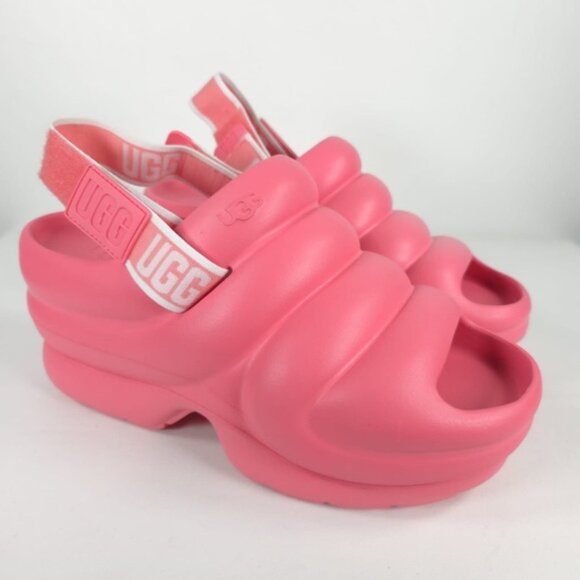 NWOB UGG AWW Yeah Pink Chunky Slide Strawberry Cream Slingback Plattform‎ Sz 11 - Picture 2 of 16